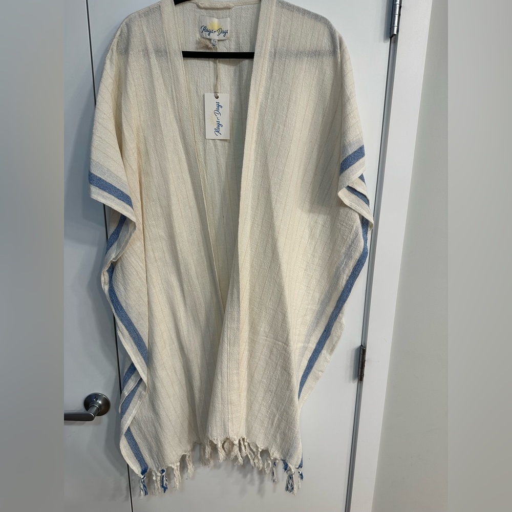 RAYS FOR DAYS Cream and Blue Striped Coverup